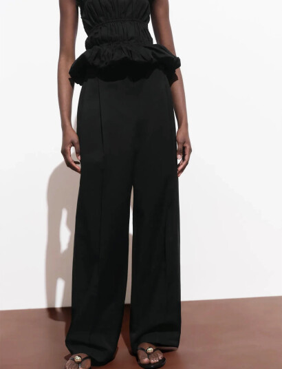 Mango Straight-Leg Cotton Pleated Trousers - Black - 34