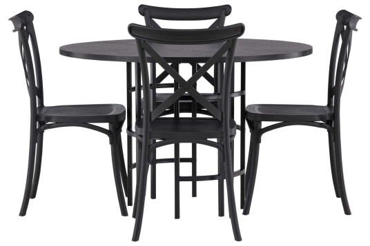 Venture Design Copenhagen & Crosett spisegruppe Svart/svart 4 stoler & bord 115 cm