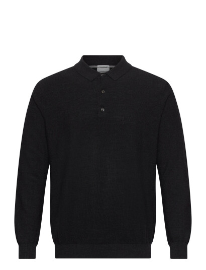 Lindbergh Black 100% Merino Polo Knit - Black - L Lindbergh Black 100% Merino Polo Knit - Black - L