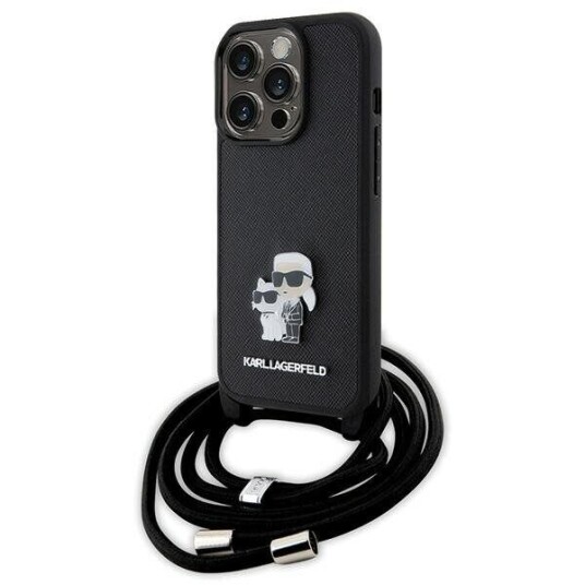 Karl Lagerfeld Crossbody Mobildeksel Saffiano Metal Pin til iPhone 15 Pro - Svart
