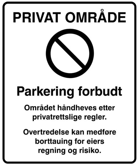 Privat Område - Parkering Forbudt 50x60 cm Reflekterende