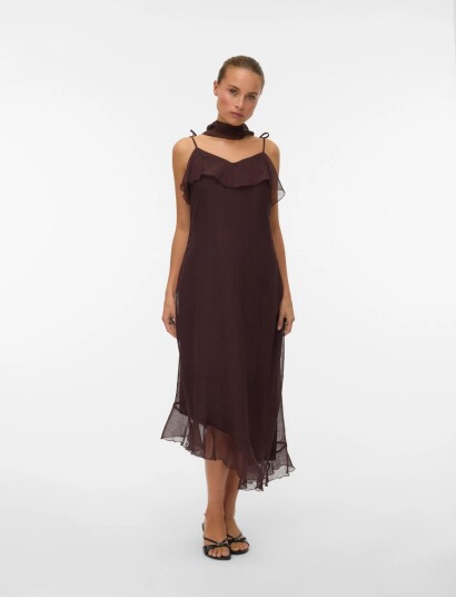 Vero Moda Vmsabrina Blk Scrf Flounce Dress Wvn Exp - Brown - XXL