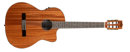 Kala Ka-Gtr-Mtn-E Solid Mahogany Thinline Nylon Guitar, Med Bag