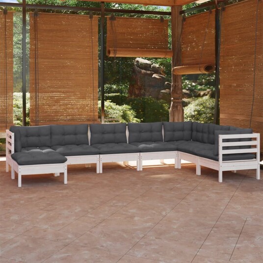  Hagesofagruppe med puter 8 deler hvit heltre furu 3096660