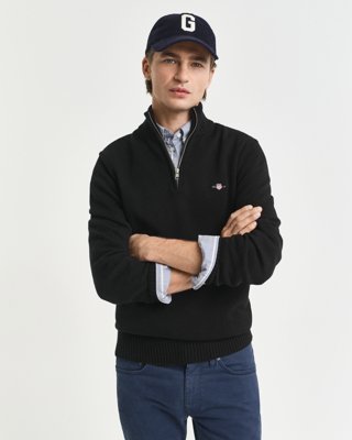 Gant Bomullsgenser med half zip BLACK M Gant Bomullsgenser med half zip BLACK M