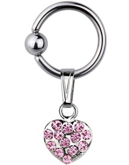 Heart With Pink Stones 1.6 x 10 mm BCR Piercing