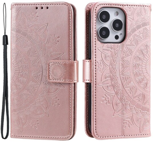 Trolsk Lommebokdeksel Mandala med Stropp (iPhone 16 Pro) Roségull