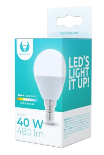 LED-pære E14, G45, 6W, 6000K, Kaldhvitt LED-pære E14, G45, 6W, 6000K, Kaldhvitt