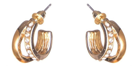 Dazzling Earring Col Creols Two Lines One Line W Crystals Gold