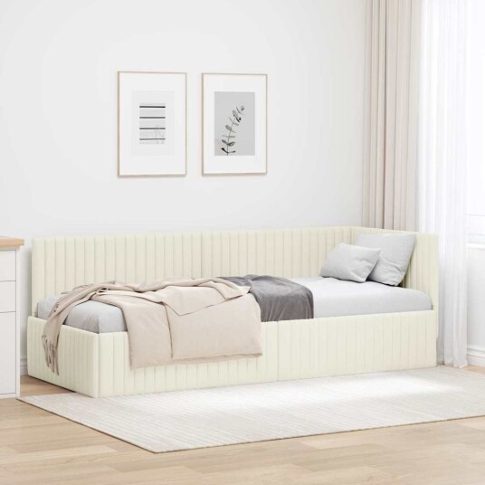 Hjørnesengramme med hodegjerde Krem 80 cm x 200 cm Fløyel