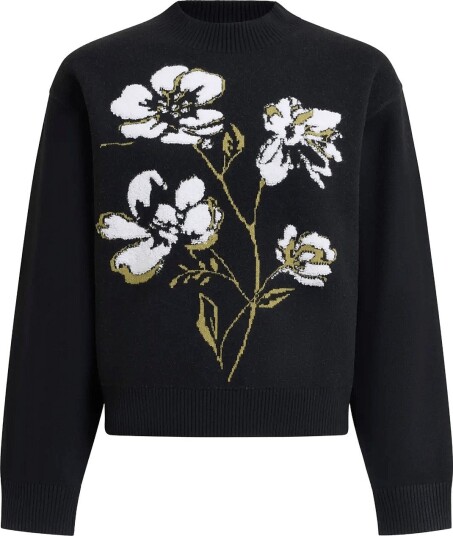 French Connection Oriana Floral Neck Jumper BLK/KHAKI GRN MULTI S French Connection Oriana Floral Neck Jumper BLK/KHAKI GRN MULTI S