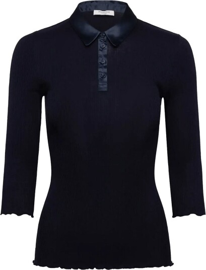Rosemunde Rwbeatha Silk 3/4 Sleeve Satin Polo NAVY XS