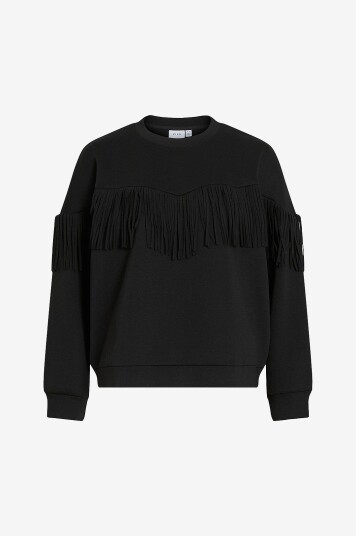 Vila Collegegenser viReflect L/S O neck Fringe Svart