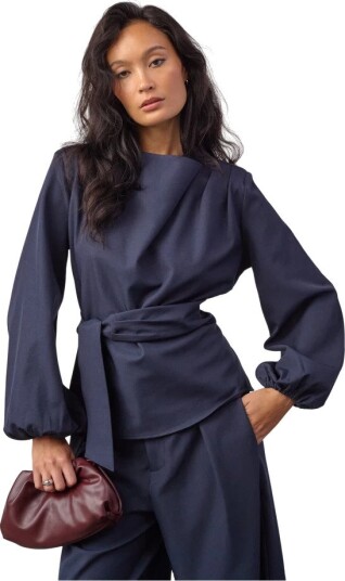 Co" Couture Lunacc Tie Blouse   NAVY   M