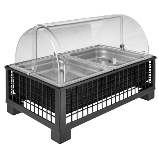 VEGA Buffetsystem komplett Portland 6,5 cm rustfritt stål 2 x GN 1/2; Størrelse GN 1/1, 55.4x35.2x29.9 cm (LxBxH); Antrasitt/Transparent/Stålgrå; Rektangulær