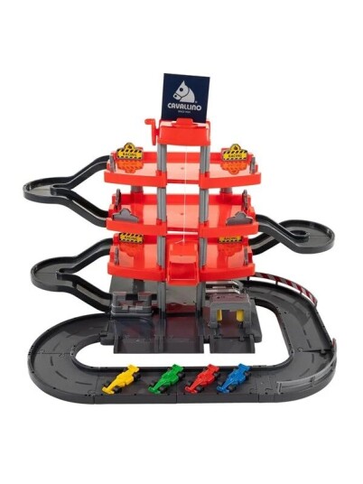 Cavallino Toys Cavallino Racing Parking Garage Red with 4 Floors and Cars Playset