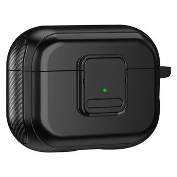 Apple AirPods Pro 2 magnetisk ladbare øretelefoner TPU deksel med spenne og karabinkrok   svart