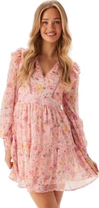 VILA Viroman New V-neck L/S Short Dress Misty Rose AOP:FLOWER 42 VILA Viroman New V-neck L/S Short Dress Misty Rose AOP:FLOWER 42