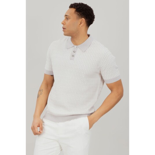 Santino Pique Light Grey L Cable knit zip pique