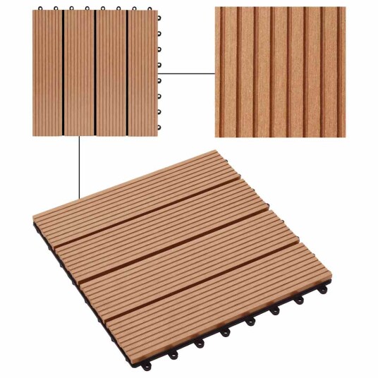 Terrassebord 11 stk WPC 30x30 cm 1 kvm teak-farget