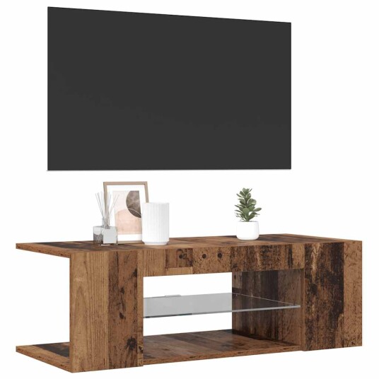  TV-benk med LED-lys gammelt tre 90x39x30 cm konstruert tre 8721158437822