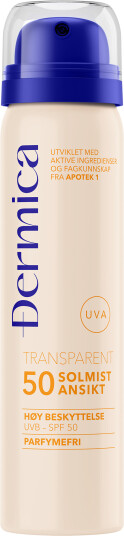 Dermica transparent solmist ansikt SPF50 75 ml