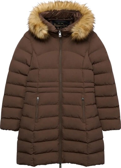 Superdry Hood Faux Fur Fuji Mid Length   BRACKEN BROWN   14