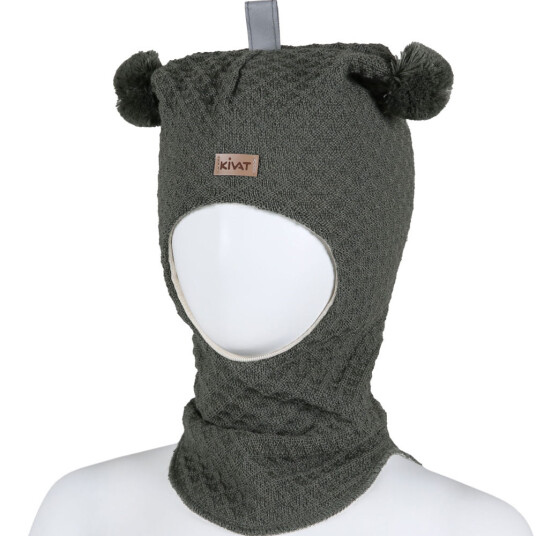 KiVAT balaklava ull med logo waffle knit – mosegrønn 2 4år
