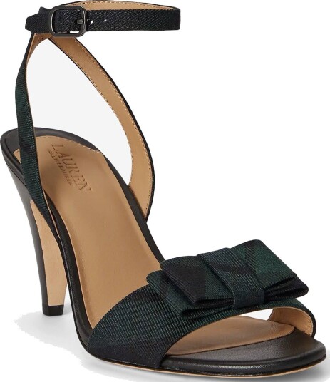 Lauren Ralph Lauren Gracy Bow Trim Black Watch Plaid Sandal NAVY/GREEN/BLACK 39