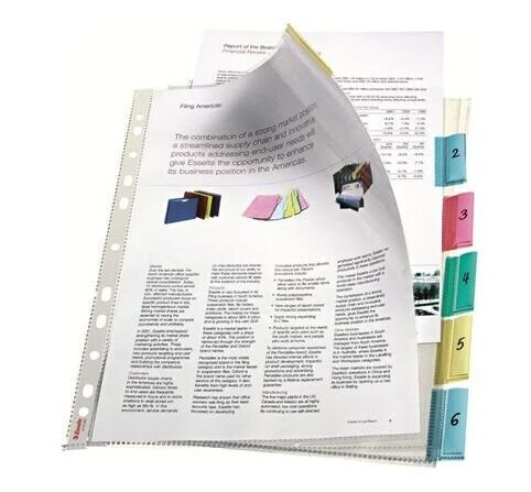 Esselte L-shaped folder 6 parts for A4 Maxi capacity: 30 sheets tabbed clear glass