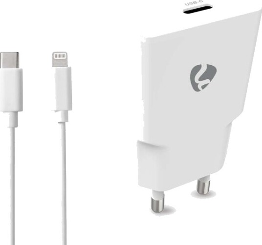 Nedis 20W GaN Vegglader med USB-C og Lightning Kabel - Hvit
