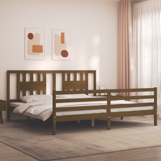 vidaXL Sengeramme med hodegavl honningbrun 200x200 cm heltre