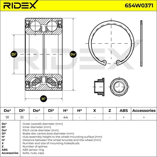 RIDEX 654W0371 Hjullager