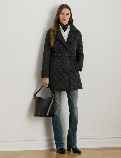 Lauren Ralph Lauren Diamond-Quilted Down Trench Coat Black S