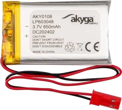 Akyga Aky0108 Batteri Sølv Lithium-Ion Li-Ion 850 Mah 3,7 V 30 Mm AKY0108