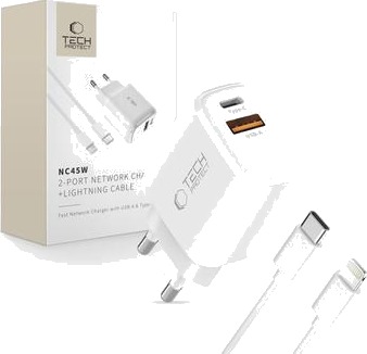 Tech Protect 45W Hurtiglader med 2 USB-porter og Lynkabel Hvit