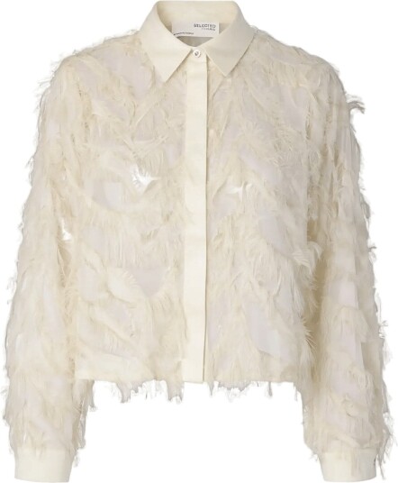 Selected Slwmyline Ls Fluffy Cropped Shirt B EGRET 34