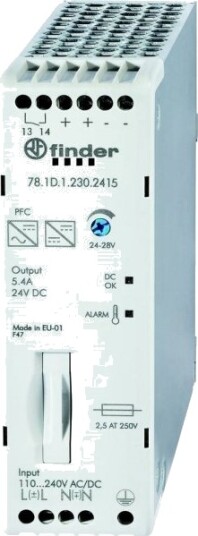 Finder 78.1D.1.230.2415 Din Skinne Strømforsyning 24V 5.4A 130W Finder 78.1D.1.230.2415 Din Skinne Strømforsyning 24V 5.4A 130W