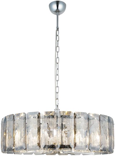 Lucea Orvin lysekrone rund krom 8 lyskilder Ø 67 cm glass