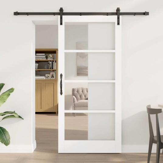 vidaXL Skyvedør med hardware-sett "ORKDAL" Hvit Solid Tre & Glass