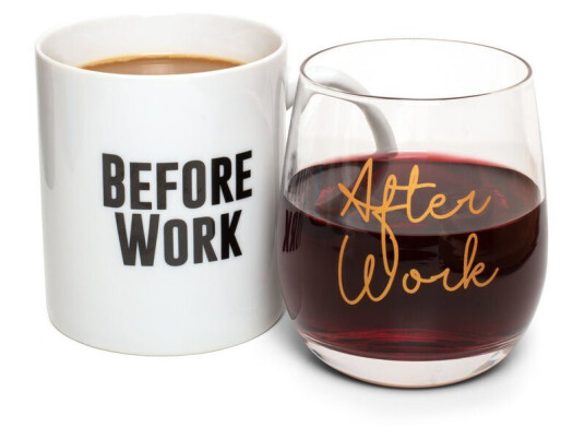 Thumbs Up! Before Work After Work Mug & Wine Mug & Glass Set