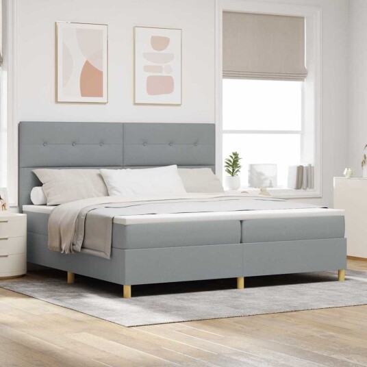 Box Spring Seng med Madrass Lysegrå 200x200 cm Stoff