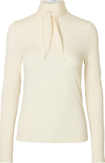 Selected FEMME Topp slfLina Lano LS High Neck Top Hvit