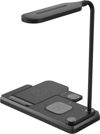 Multifunksjonell 3-i-1 trådløs ladestasjon med skrivebordslampe, svart