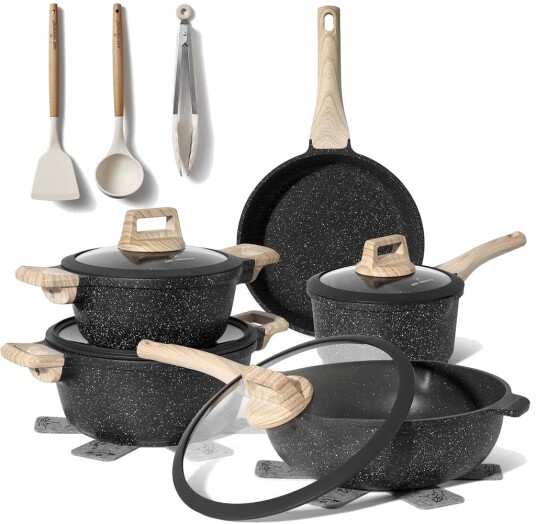 Granitt kokekarsett 14 deler non stick – svart