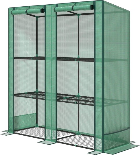 Drivhus med pent tak dobbel dør hyller vinterfast foliedrivhus av stål drivhus for balkong hage tomathus 144 x 48 x 152 cm