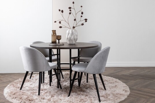 Venture Home Spisegruppe Hamnka 115 cm Rund med 4 Longreone Stoler Grå