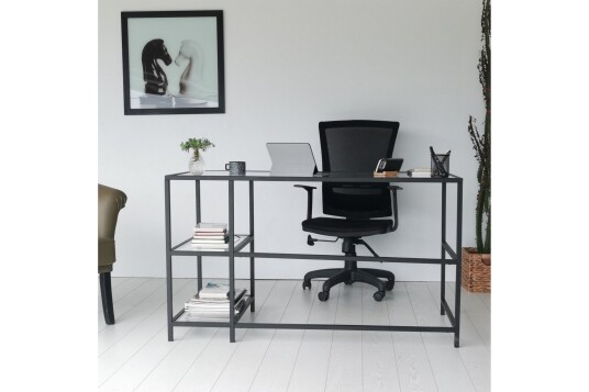 Skrivebord Vallsbo 130 cm med Oppbevaring 2 Hyller Glass/Svart
