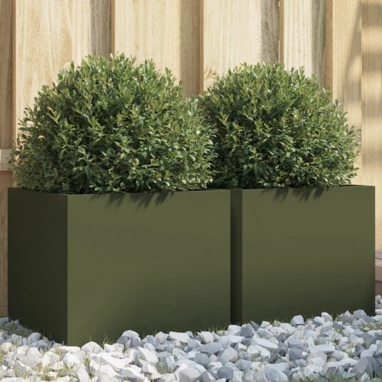 Plantekasser 2 stk olivengrønn 32x30x29 cm kaldvalset stål