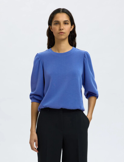 Selected Slftenny 3/4 Sweat Top Noos Blue S Selected Slftenny 3/4 Sweat Top Noos Blue S